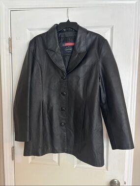 U.S.A. Leather Black Leather Button-Up Jacket Women’s size xl